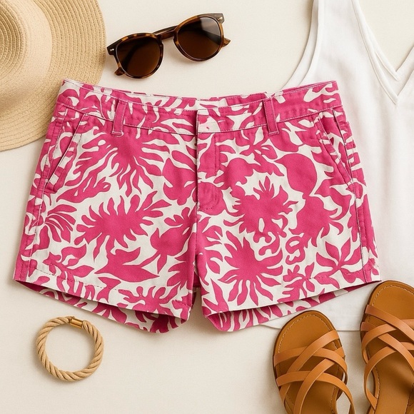 J crew white/ pink printed “city fit” chino shorts ❤️ - Picture 1 of 6